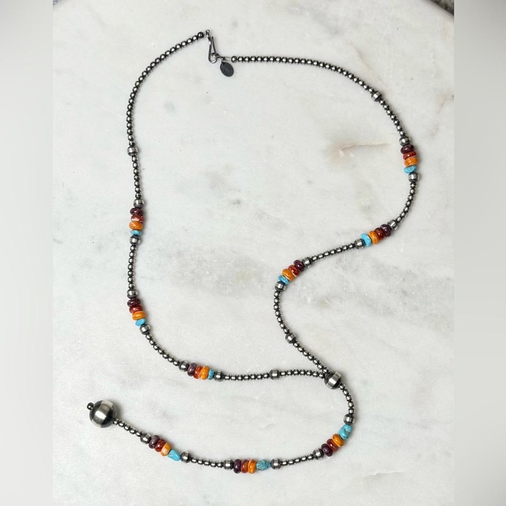 Navajo Pearl Lariat Necklace Turquoise Orange/Purple/Red Spiny New Never Worn
